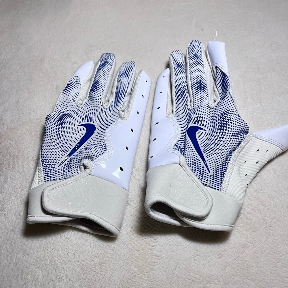 Nike White and Blue Kids Football Gloves
